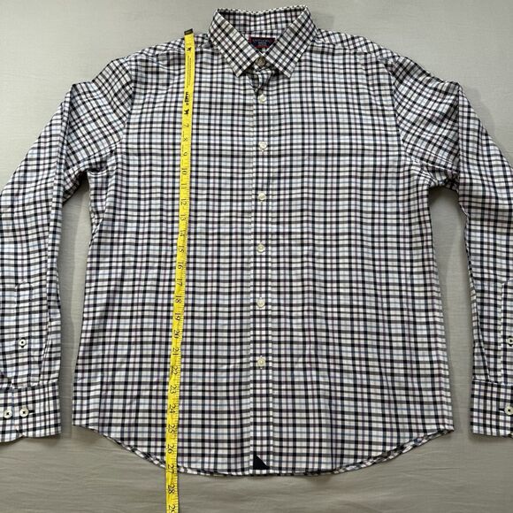 Untuckit Salento White Navy Plaid Button Up Long Sleeve MEDIUM Wrinkle Free - Picture 6 of 10